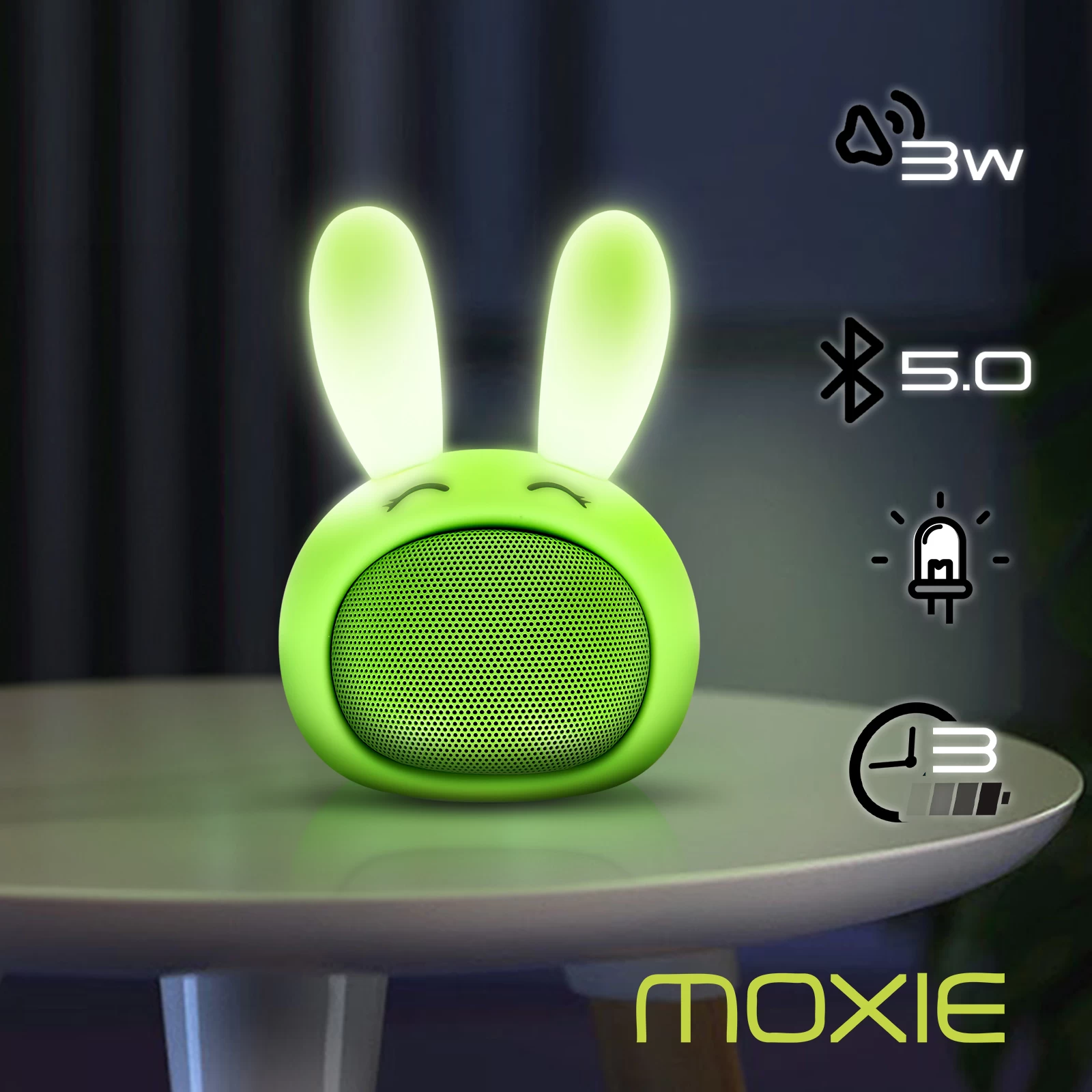 Enceinte Lumineuse Bluetooth 3W, Moxie Mini Boom Light - Lapin Vert 3 Enceinte Lumineuse Bluetooth 3W, Moxie Mini Boom Light - Lapin Vert