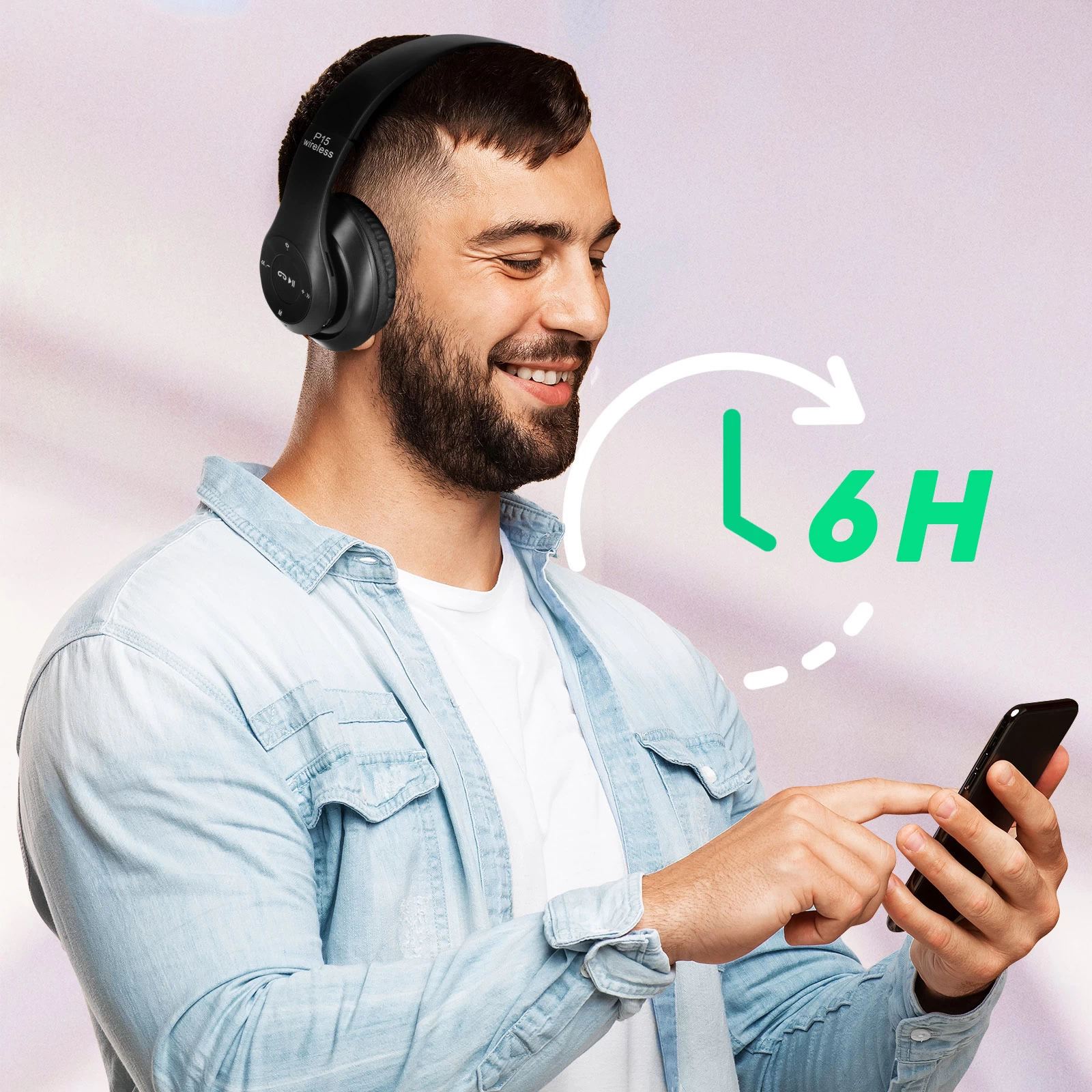 Casque Audio Bluetooth P15 - Fonction Kit Main Libre, Pliable - Noir 6 Casque Audio Bluetooth P15 - Fonction Kit Main Libre, Pliable - Noir – Image 4