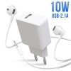 Pack 2-en-1 : Chargeur Secteur USB 2.1A + Écouteurs Filaires Jack 3.5 Avec Kit Main Libre - Blanc -Musique recherchée. pack vrak 35 r
