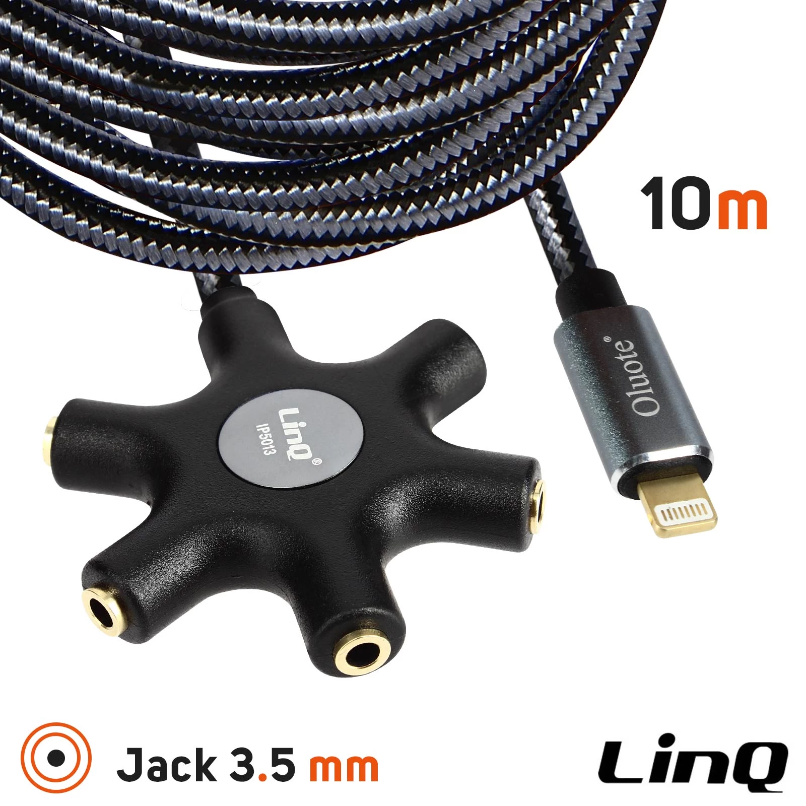 Câble Audio Lightning Vers 5x Prises Jack Femelle, Adaptateur IPhone 5 En 1 LinQ 10 Mètres - Noir 3 Câble Audio Lightning Vers 5x Prises Jack Femelle, Adaptateur IPhone 5 En 1 LinQ 10 Mètres - Noir