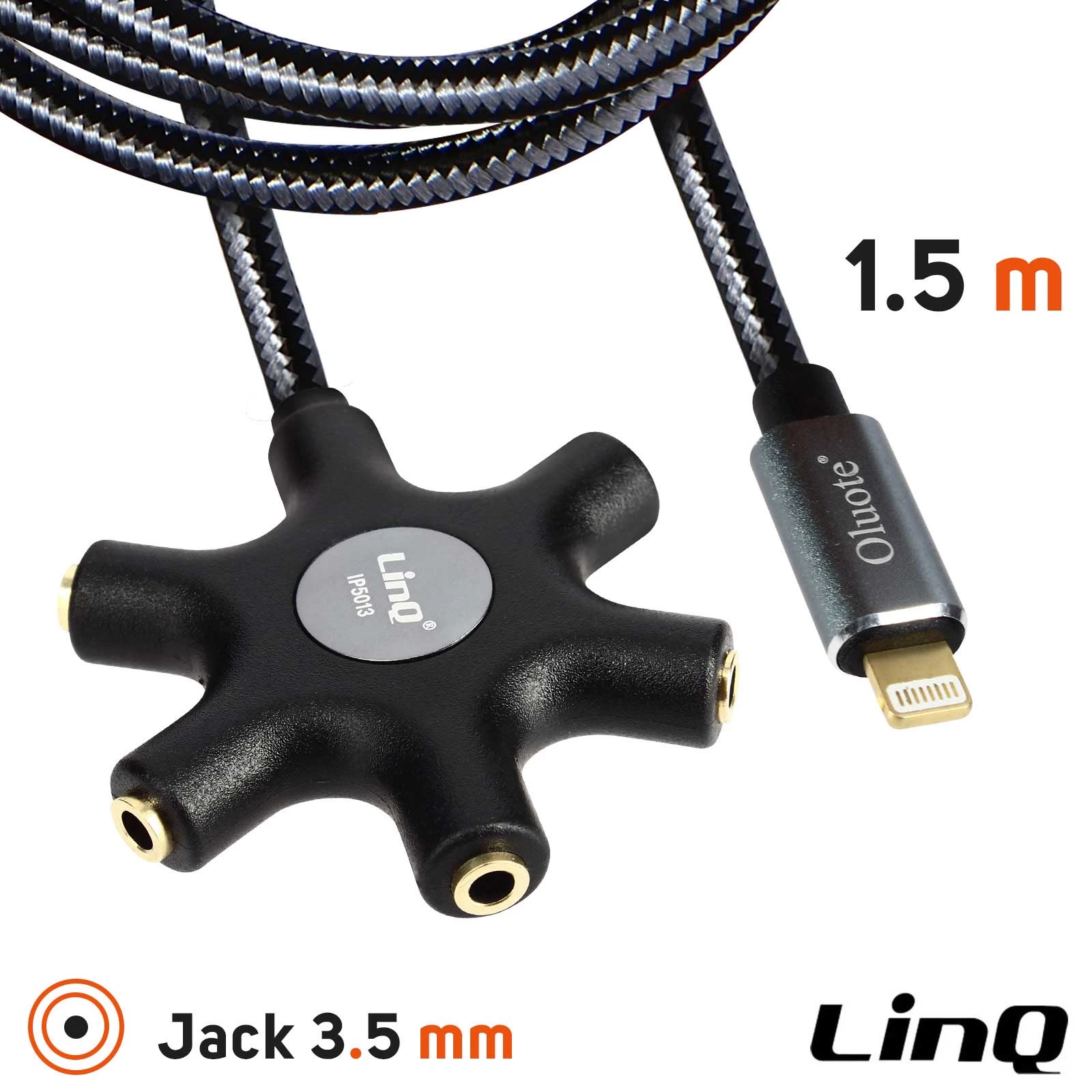 Câble Audio Lightning Vers 5x Prises Jack Femelle, Adaptateur IPhone 5 En 1 LinQ 1,5 Mètre - Noir 3 Câble Audio Lightning Vers 5x Prises Jack Femelle, Adaptateur IPhone 5 En 1 LinQ 1,5 Mètre - Noir