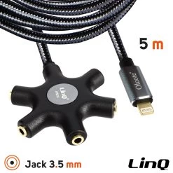 Câble Audio Lightning Vers 5x Prises Jack Femelle, Adaptateur IPhone 5 En 1 LinQ 5 Mètres - Noir