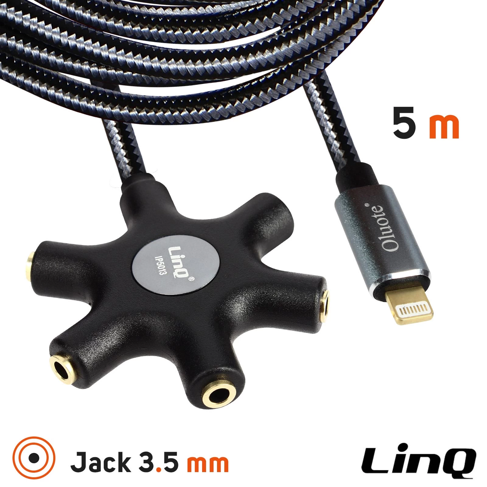 Câble Audio Lightning Vers 5x Prises Jack Femelle, Adaptateur IPhone 5 En 1 LinQ 5 Mètres - Noir 3 Câble Audio Lightning Vers 5x Prises Jack Femelle, Adaptateur IPhone 5 En 1 LinQ 5 Mètres - Noir