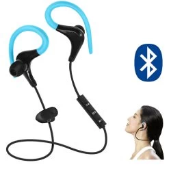 Écouteurs Sport Bluetooth Stéréo - Contours D'oreilles Silicone Ultra Confort - Bleu