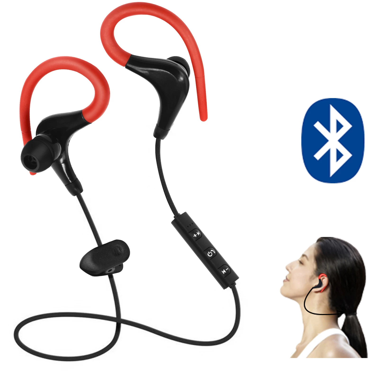 Écouteurs Sport Bluetooth Stéréo - Contours D'oreilles Silicone Ultra Confort + Pochette De Rangement - Rouge 3 Écouteurs Sport Bluetooth Stéréo - Contours D'oreilles Silicone Ultra Confort + Pochette De Rangement - Rouge