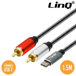 Câble Audio USB-C Vers 2x RCA Mâles 1.5m, Son De Qualité LinQ - Gris