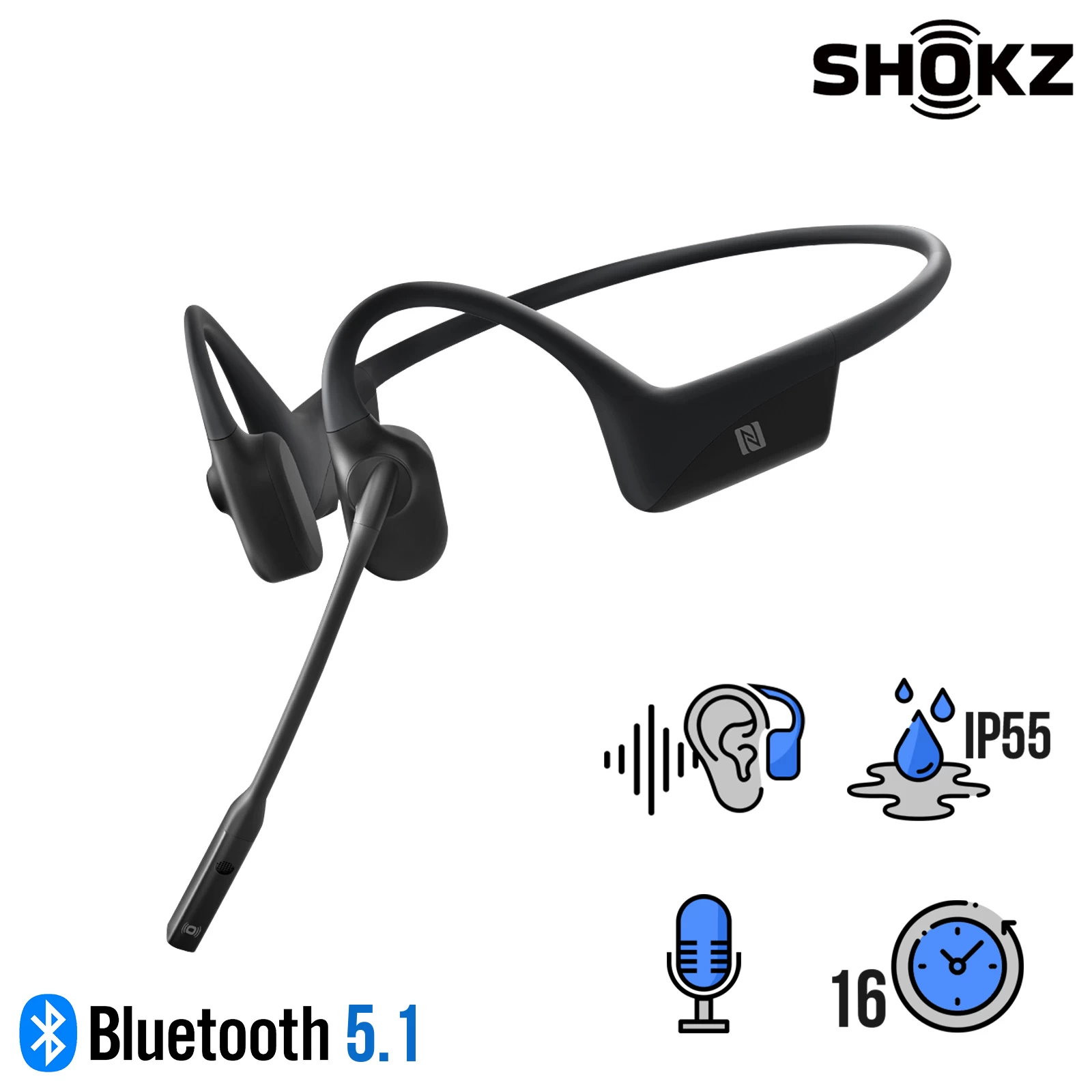 Casque Conduction Osseuse Shokz OpenComm Bluetooth 5.1, Microphone à Perche Titanium, Charge Ultra-Rapide - Noir 3 Casque Conduction Osseuse Shokz OpenComm Bluetooth 5.1, Microphone à Perche Titanium, Charge Ultra-Rapide - Noir
