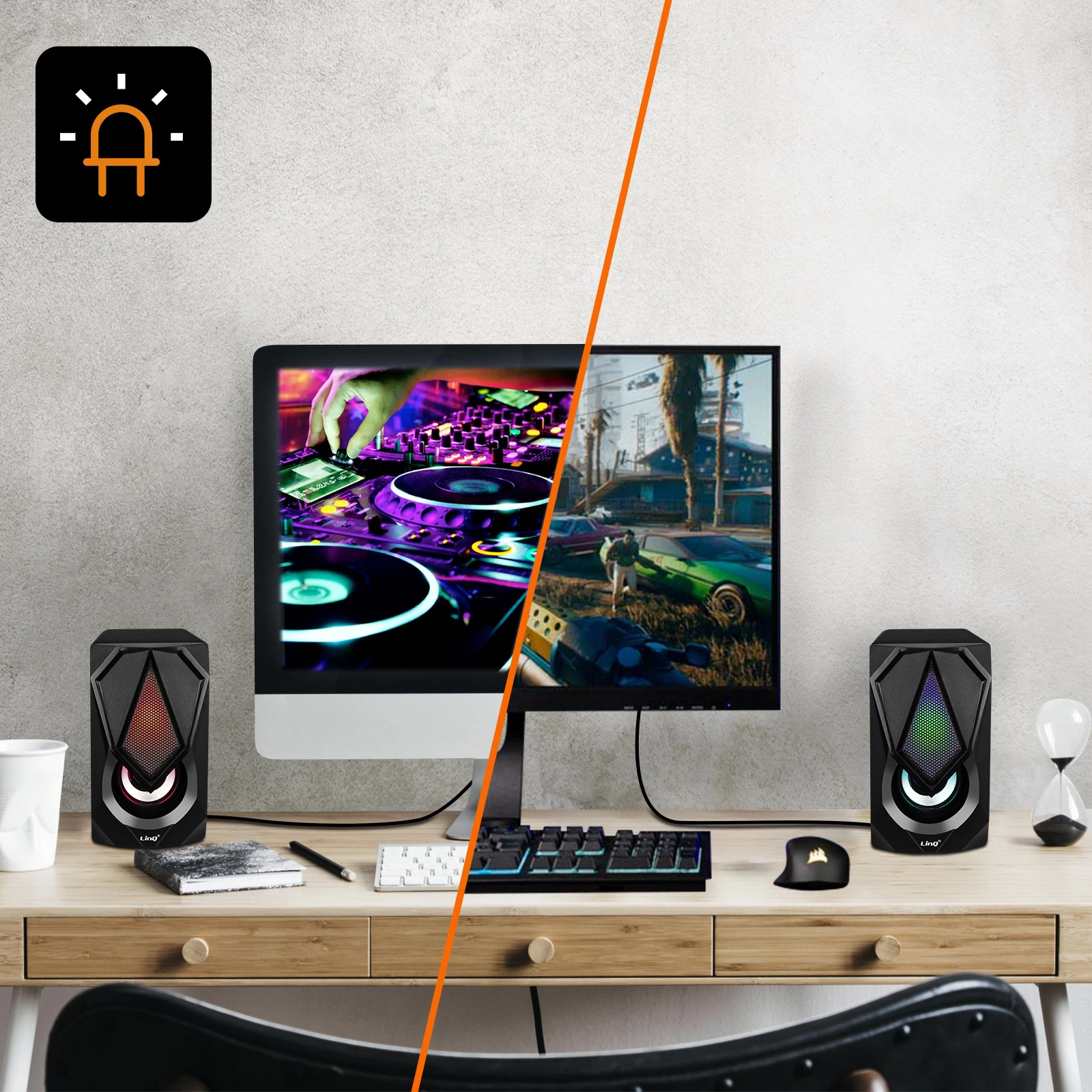 Enceinte PC Gaming RGB Filaire, Haut-Parleur 2.0, LinQ A4000 - Noir 5 Enceinte PC Gaming RGB Filaire, Haut-Parleur 2.0, LinQ A4000 - Noir – Image 4