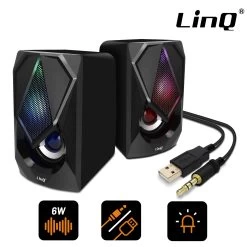 Enceinte PC Gaming RGB Filaire, Haut-Parleur 2.0, LinQ A4000 - Noir