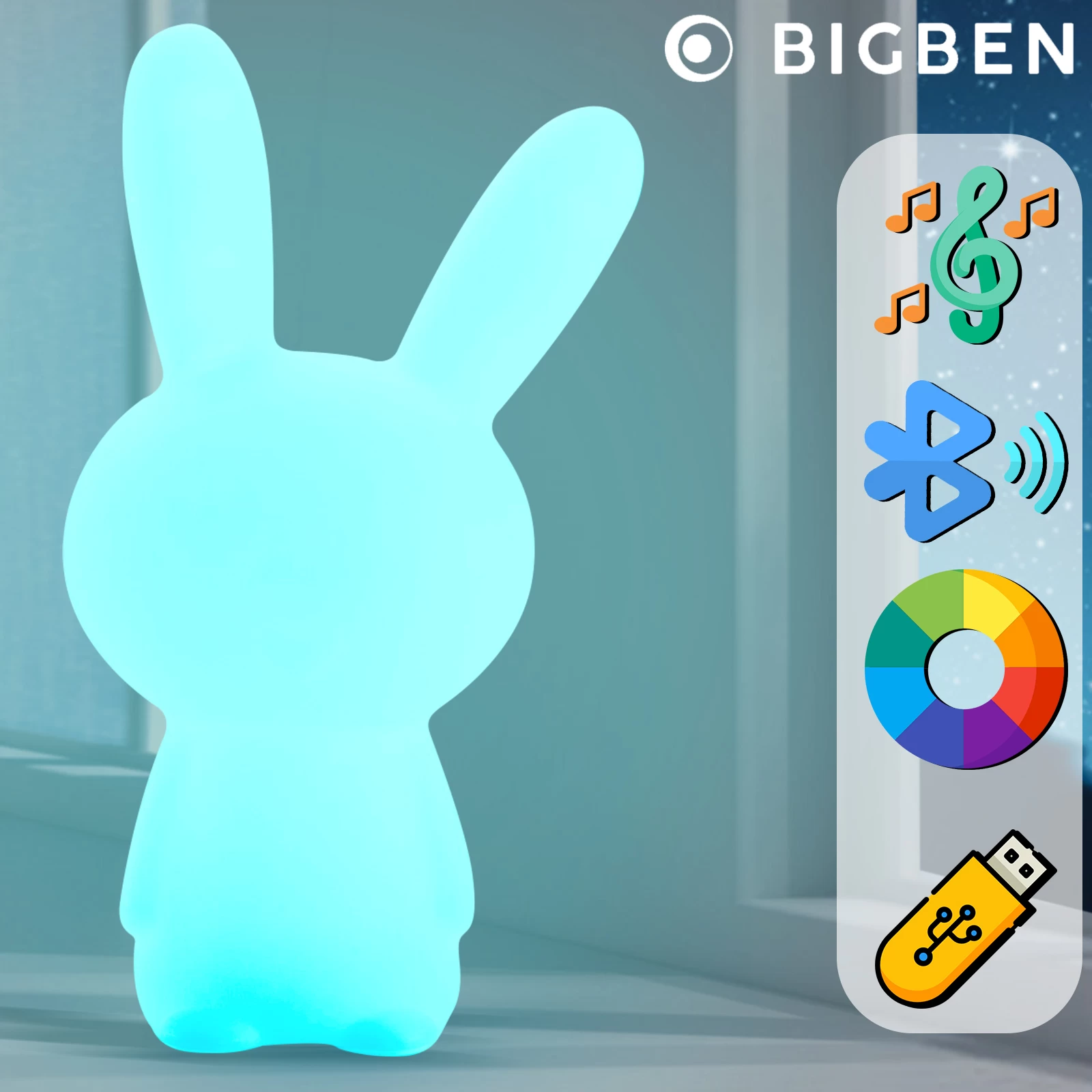 Enceinte Lumineuse Multifonction Bigben, Veilleuse Bluetooth, LED Multicolore - Néon Lapin 3 Enceinte Lumineuse Multifonction Bigben, Veilleuse Bluetooth, LED Multicolore - Néon Lapin