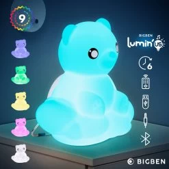 Enceinte Bluetooth Lumineuse Ourson 15W, Intensité Réglable Et Autonomie 6h, Bigben