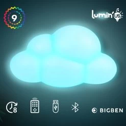 Enceinte Bluetooth Lumineuse Nuage 15W, Intensité Réglable Et Autonomie 6h, Bigben