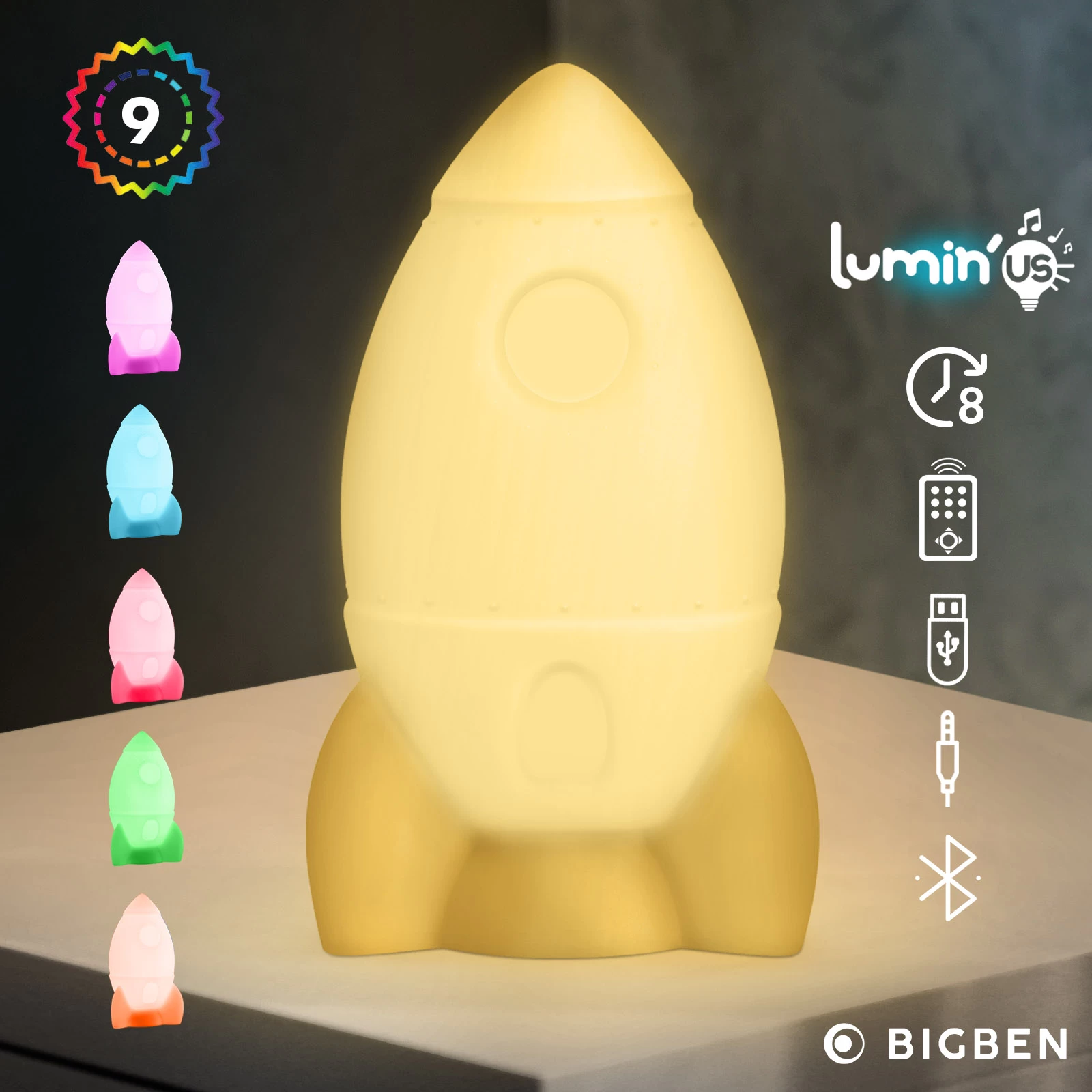 Enceinte Bluetooth Lumineuse Fusée 15W, Intensité Réglable Et Autonomie 8h, Bigben 3 Enceinte Bluetooth Lumineuse Fusée 15W, Intensité Réglable Et Autonomie 8h, Bigben