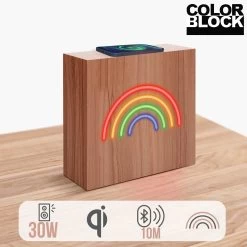 Color Block Enceinte Lumineuse Multifonction Colorblock, Haut-Parleurs Bluetooth, Charge Induction - Néon Arc-en-Ciel