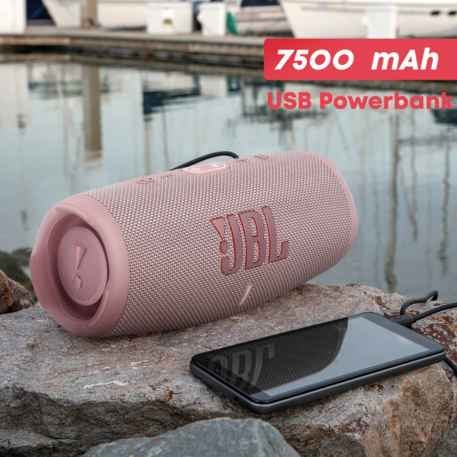 Enceinte Bluetooth JBL Charge 5, Étanche IP67 + Powerbank Intégré - Autonomie 20H - Rose 4 Enceinte Bluetooth JBL Charge 5, Étanche IP67 + Powerbank Intégré - Autonomie 20H - Rose – Image 2