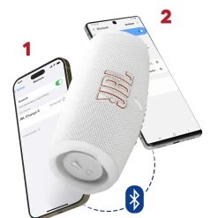 Enceinte Bluetooth JBL Charge 5, Étanche IP67 + Powerbank Intégré - Autonomie 20H - Blanc -Musique recherchée. spik jbl charge5 wh 3