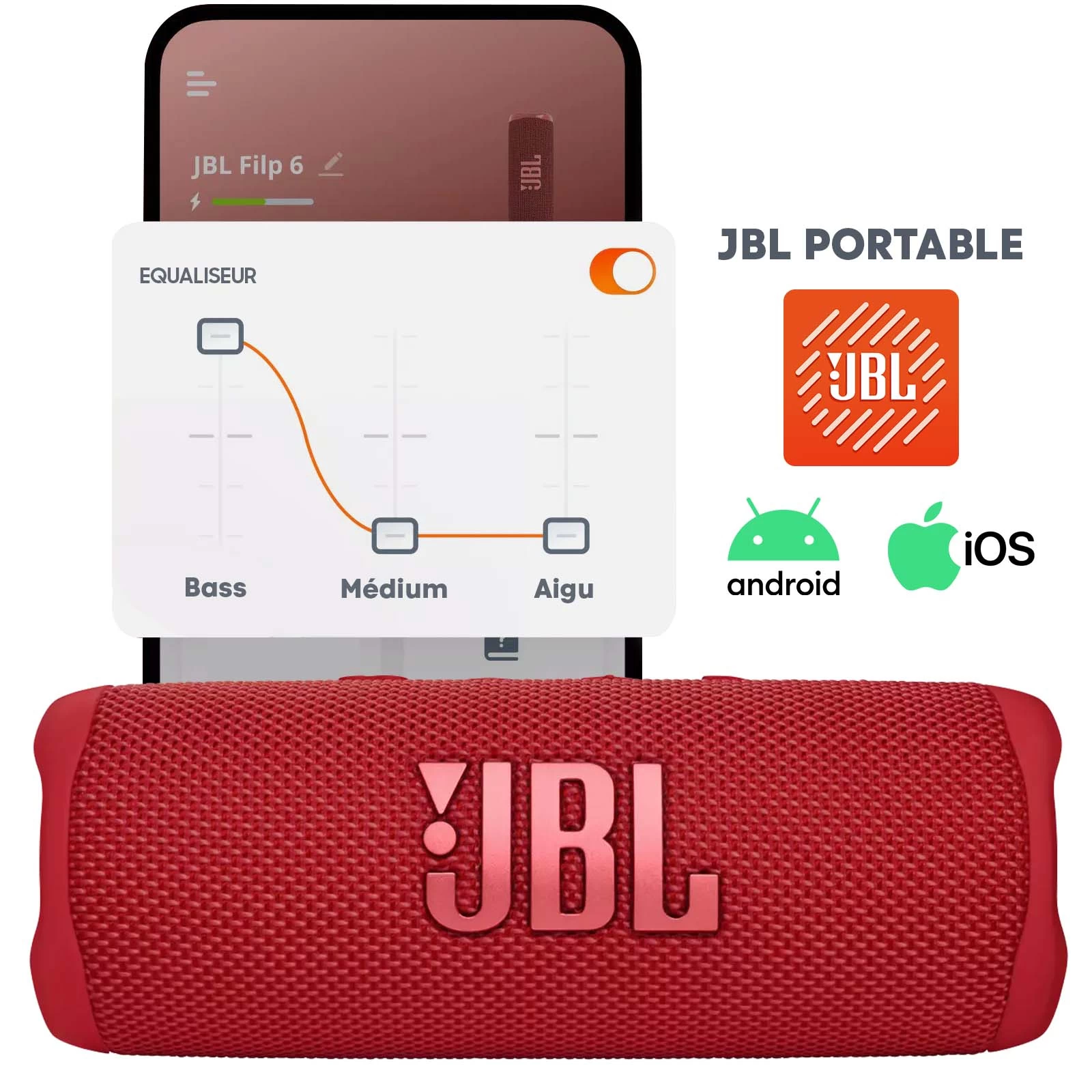 Enceinte Sans-fil JBL Flip 6, Son Harman Ultra-puissant, Étanche IP67 - Autonomie 12H - Rouge 8 Enceinte Sans-fil JBL Flip 6, Son Harman Ultra-puissant, Étanche IP67 - Autonomie 12H - Rouge – Image 6