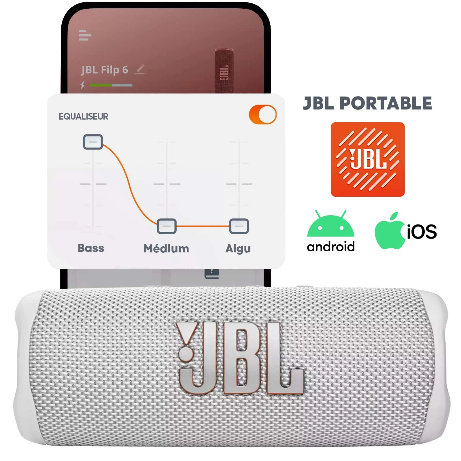 Enceinte Sans-fil JBL Flip 6, Son Harman Ultra-puissant, Étanche IP67 - Autonomie 12H - Blanc 8 Enceinte Sans-fil JBL Flip 6, Son Harman Ultra-puissant, Étanche IP67 - Autonomie 12H - Blanc – Image 6