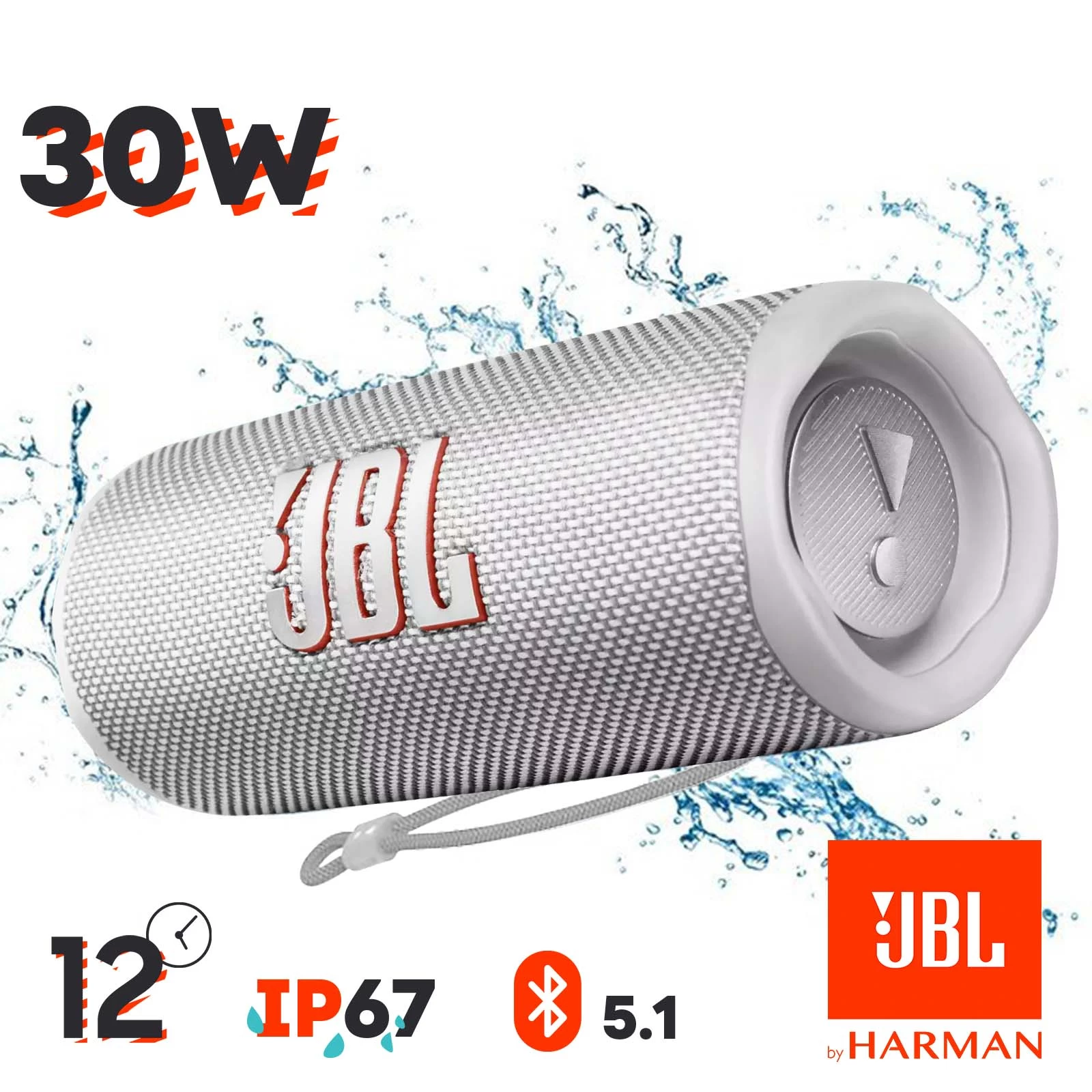 Enceinte Sans-fil JBL Flip 6, Son Harman Ultra-puissant, Étanche IP67 - Autonomie 12H - Blanc 3 Enceinte Sans-fil JBL Flip 6, Son Harman Ultra-puissant, Étanche IP67 - Autonomie 12H - Blanc
