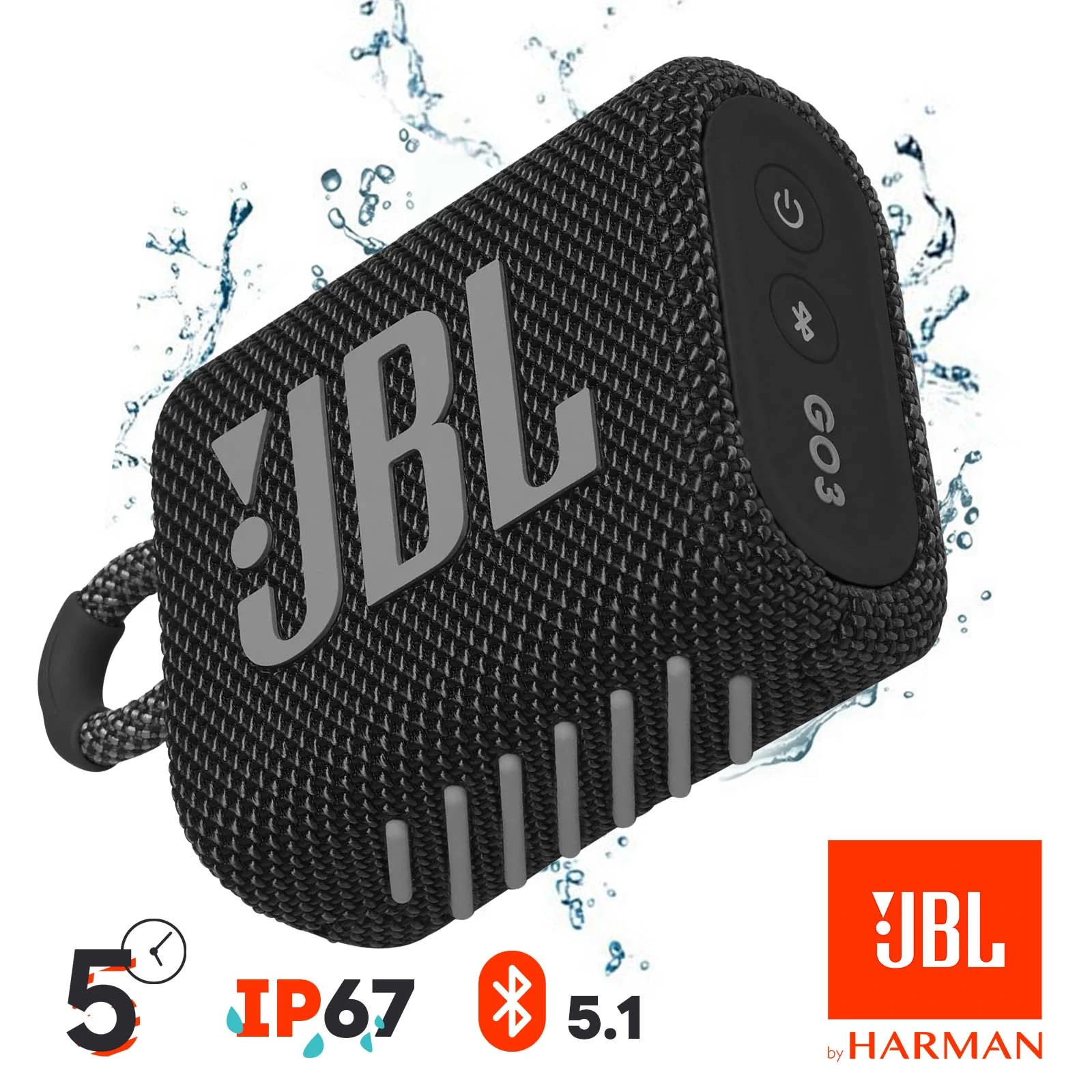 Enceinte Bluetooth JBL Go 3, Étanche IP67 Ultra-compact Avec Son Puissant - Autonomie 5H - Noir 3 Enceinte Bluetooth JBL Go 3, Étanche IP67 Ultra-compact Avec Son Puissant - Autonomie 5H - Noir