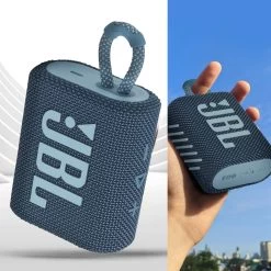 Enceinte Bluetooth JBL Go 3, Étanche IP67 Ultra-compact Avec Son Puissant - Autonomie 5H - Bleu -Musique recherchée. spik jbl go3 bl 5