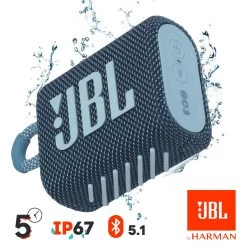 Enceinte Bluetooth JBL Go 3, Étanche IP67 Ultra-compact Avec Son Puissant - Autonomie 5H - Bleu