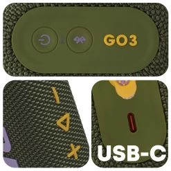 Enceinte Bluetooth JBL Go 3, Étanche IP67 Ultra-compact Avec Son Puissant - Autonomie 5H - Vert -Musique recherchée. spik jbl go3 gn 3