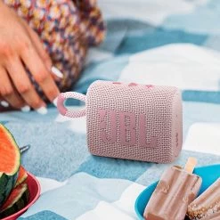 Enceinte Bluetooth JBL Go 3, Étanche IP67 Ultra-compact Avec Son Puissant - Autonomie 5H - Rose -Musique recherchée. spik jbl go3 pk 6
