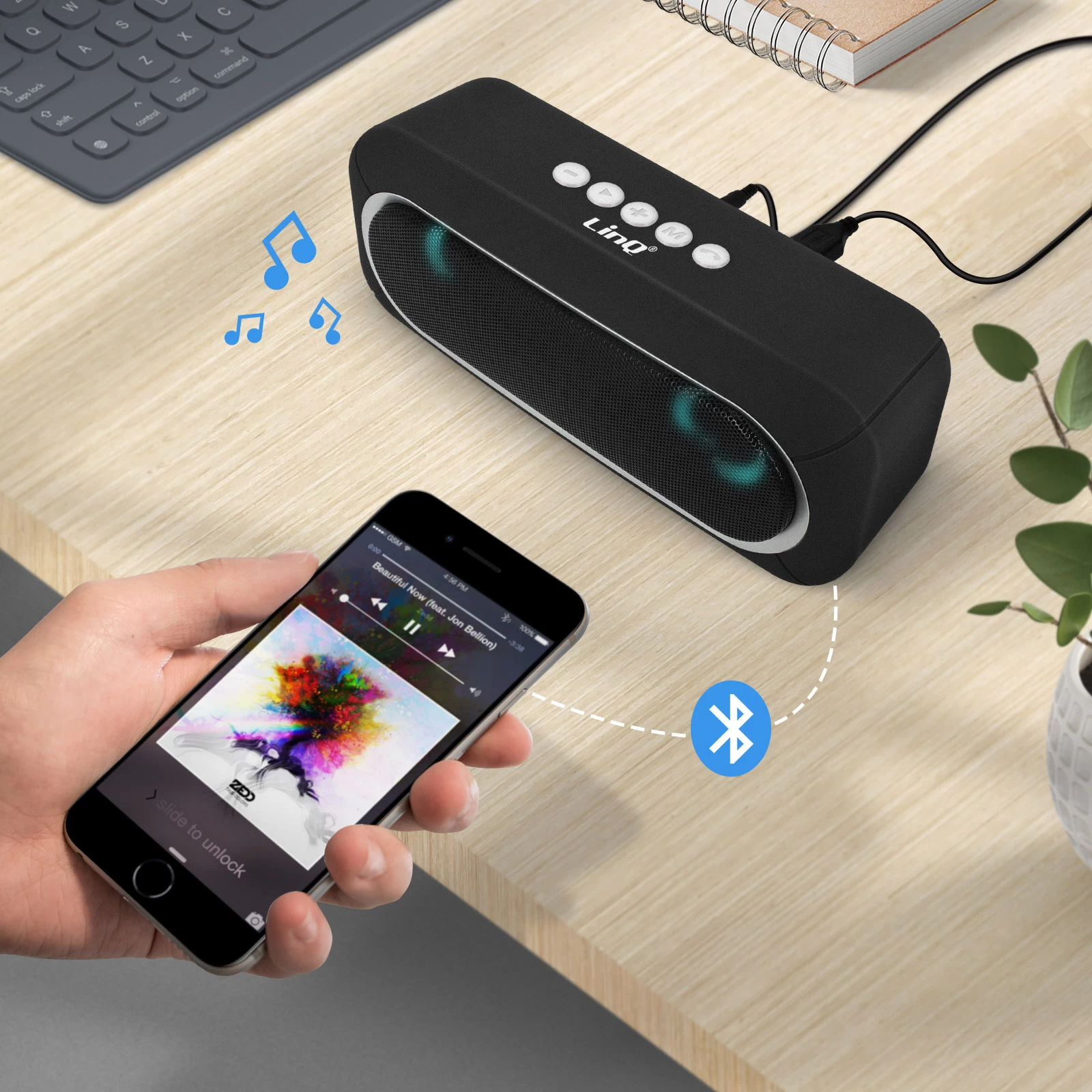 Enceinte Bluetooth Sans-fil, Radio FM à LED, Son Stéréo Puissant 6W LinQ - Noir 4 Enceinte Bluetooth Sans-fil, Radio FM à LED, Son Stéréo Puissant 6W LinQ - Noir – Image 2