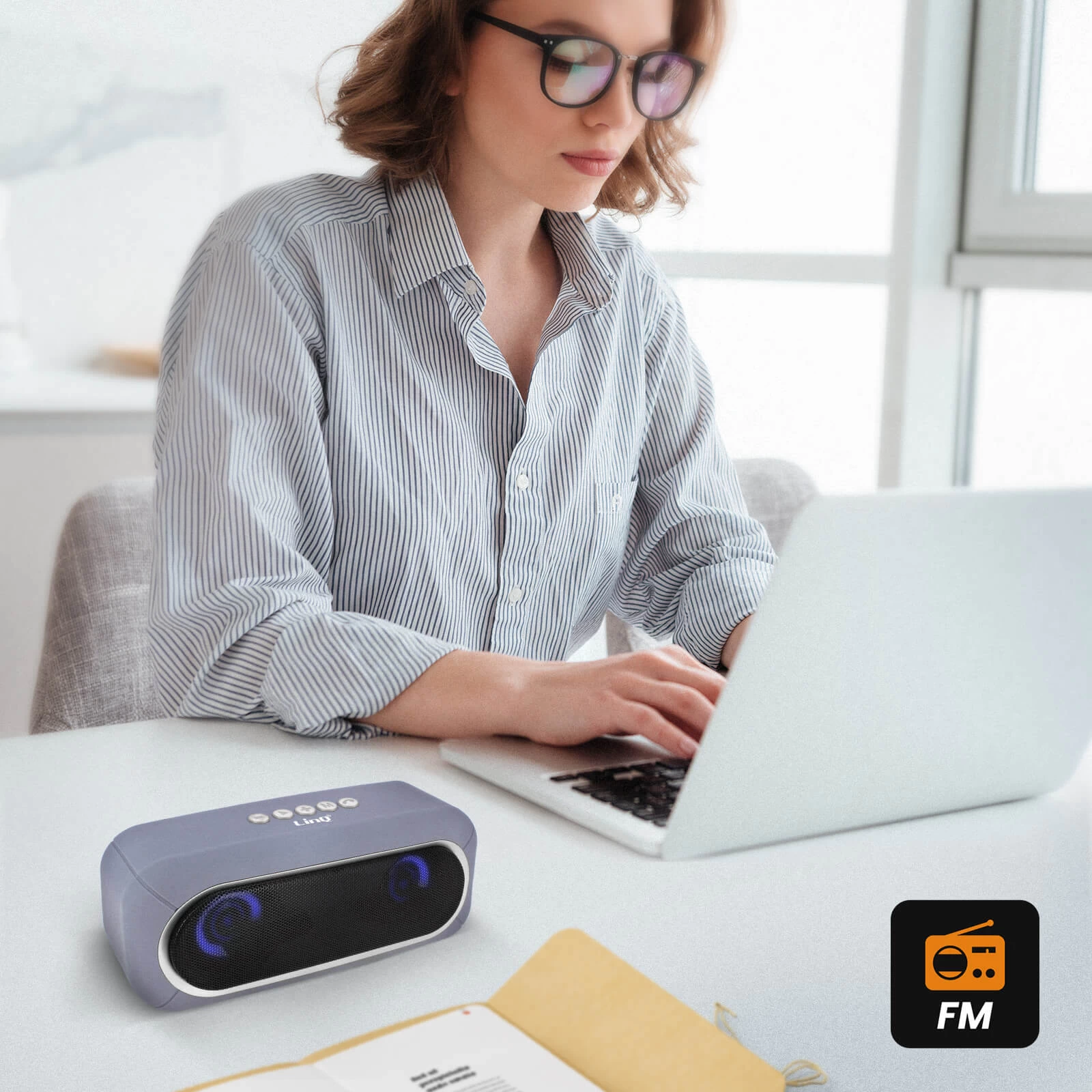 Enceinte Bluetooth Sans-fil, Son De Qualité 3W X 2 / LED RVB, LinQ - Gris 5 Enceinte Bluetooth Sans-fil, Son De Qualité 3W X 2 / LED RVB, LinQ - Gris – Image 3