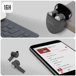 Écouteurs Bluetooth Sans-fil Avec Boitier De Charge, 4Smarts Pebble Series - Gris Foncé -Musique recherchée. tws 4sma gy 6