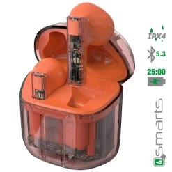 Ecouteurs Sans Fil Bluetooth étanche IPX4 Autonomie 25H, 4Smarts SkyBuds Lucid - Orange