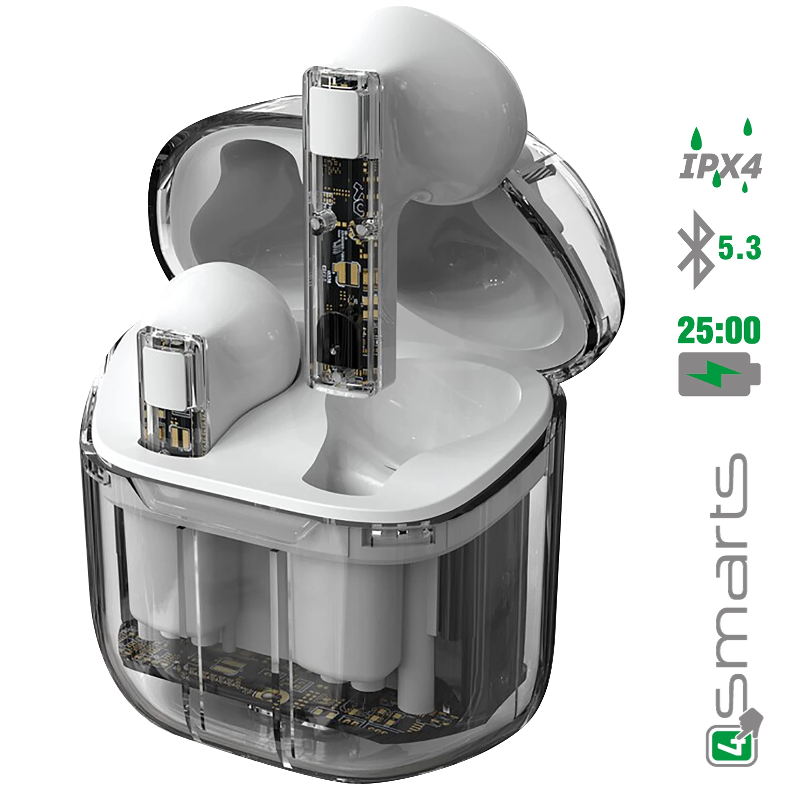 Écouteurs Sans Fil Bluetooth étanche IPX4 Autonomie 25H, 4Smarts SkyBuds Lucid - Blanc 3 Écouteurs Sans Fil Bluetooth étanche IPX4 Autonomie 25H, 4Smarts SkyBuds Lucid - Blanc