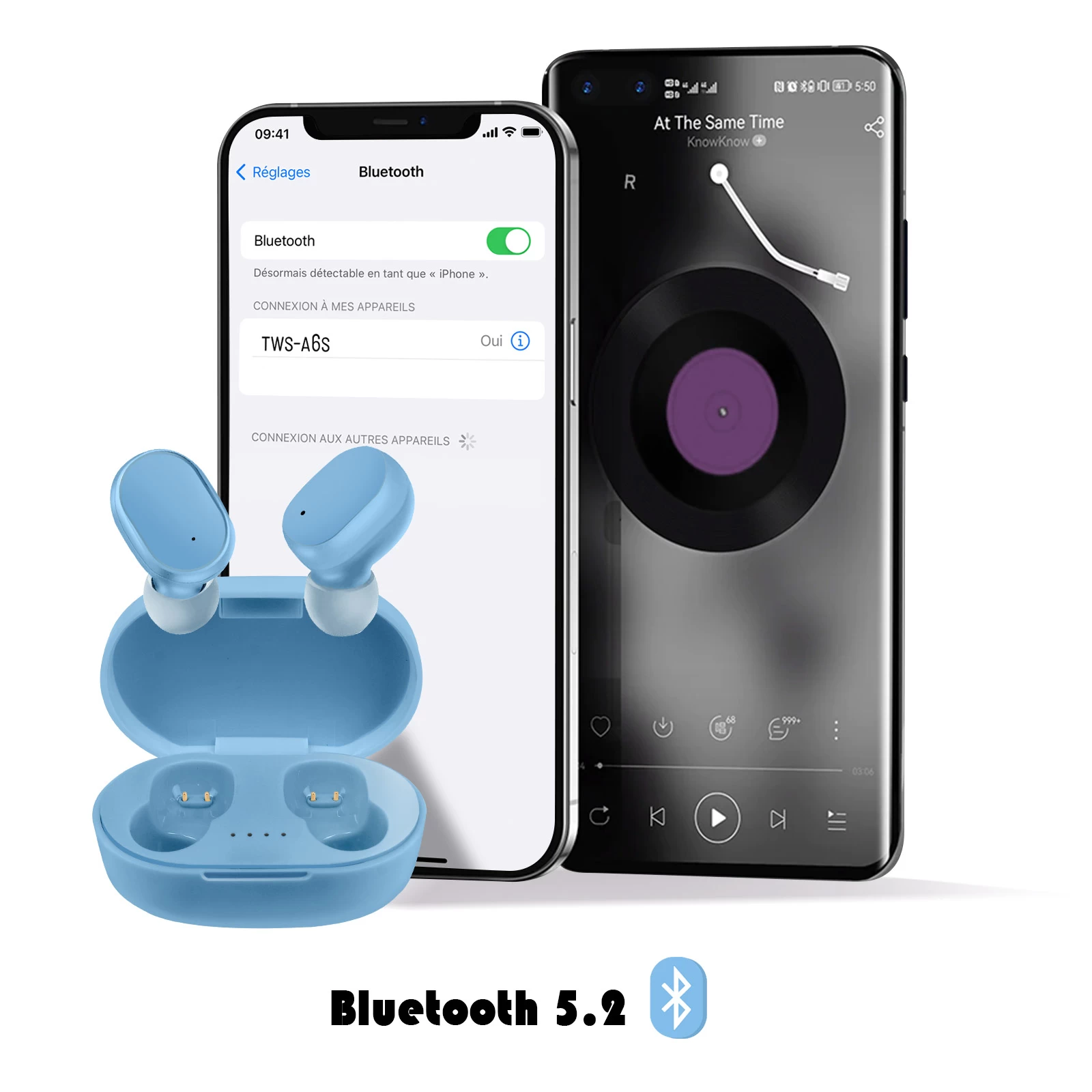 Écouteurs Sans Fil Bluetooth 5.2 Avec Boîtier De Charge Et Autonomie 12 Heures - Bleu 5 Écouteurs Sans Fil Bluetooth 5.2 Avec Boîtier De Charge Et Autonomie 12 Heures - Bleu – Image 4