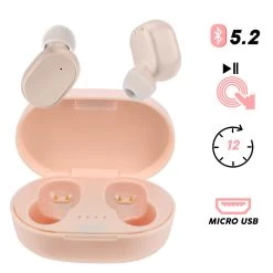Écouteurs Sans Fil Bluetooth 5.2 Avec Boîtier De Charge Et Autonomie 12 Heures - Rose