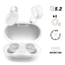 Écouteurs Sans Fil Bluetooth 5.2 Avec Boîtier De Charge Et Autonomie 12 Heures - Blanc