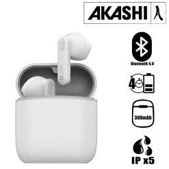 Écouteurs Sans Fil Akashi Avec Boite De Charge, Bluetooth 5.0 Autonomies 20h IPx5 - Blanc