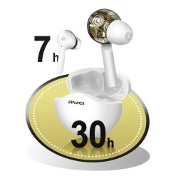 Écouteurs Bluetooth 5.3 Avec Boîtier De Charge Et Contrôle Tactile, Mode Gaming, Awei - Blanc -Musique recherchée. tws awei t12b 6