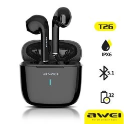 Écouteurs Sans Fil, Port Confortable Avec Autonomie Longue Durée, Étancheité IPX6, Awei - Noir