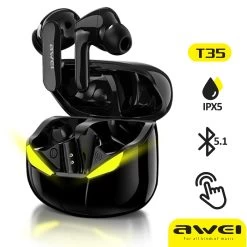 Écouteurs Gaming, Bluetooth 5.1 Avec Design LED Et Contrôle Tactile, Étanche IPX5, Awei - Noir