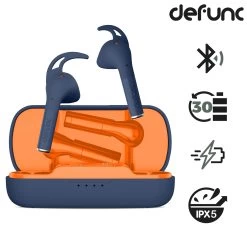 Musique recherchée. 29 Écouteurs Sport Sans-fil Résistants à L'eau IPX5, Autonomie Totale 30 Heures, Defunc True Sport - Bleu