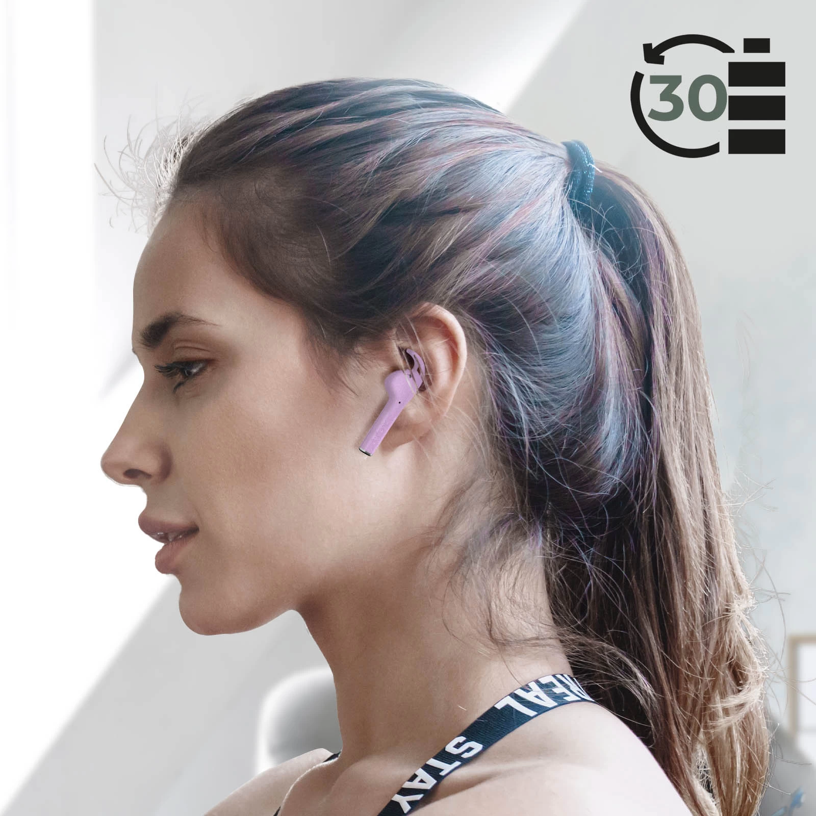 Écouteurs Sport Sans-fil Résistants à L'eau IPX5, Autonomie Totale 30 Heures, Defunc True Sport - Violet Clair 9 Écouteurs Sport Sans-fil Résistants à L'eau IPX5, Autonomie Totale 30 Heures, Defunc True Sport - Violet Clair – Image 7