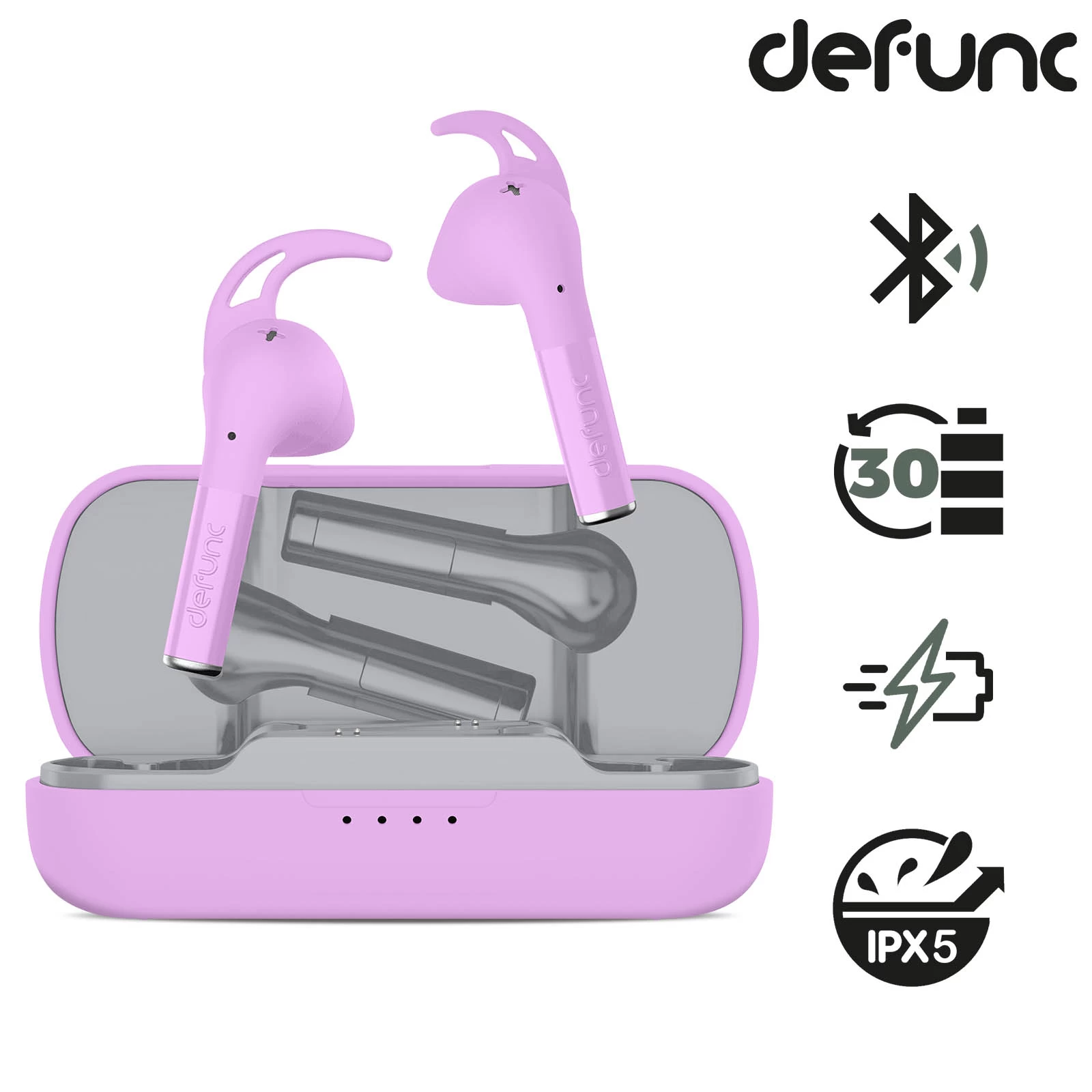 Écouteurs Sport Sans-fil Résistants à L'eau IPX5, Autonomie Totale 30 Heures, Defunc True Sport - Violet Clair 3 Écouteurs Sport Sans-fil Résistants à L'eau IPX5, Autonomie Totale 30 Heures, Defunc True Sport - Violet Clair