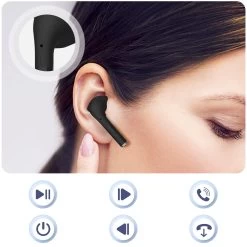 Écouteurs Bluetooth Defunc IPX4, Réducteur De Bruit Contrôle Tactile Et Boîtier De Charge - Noir -Musique recherchée. tws dfc talk bk 8