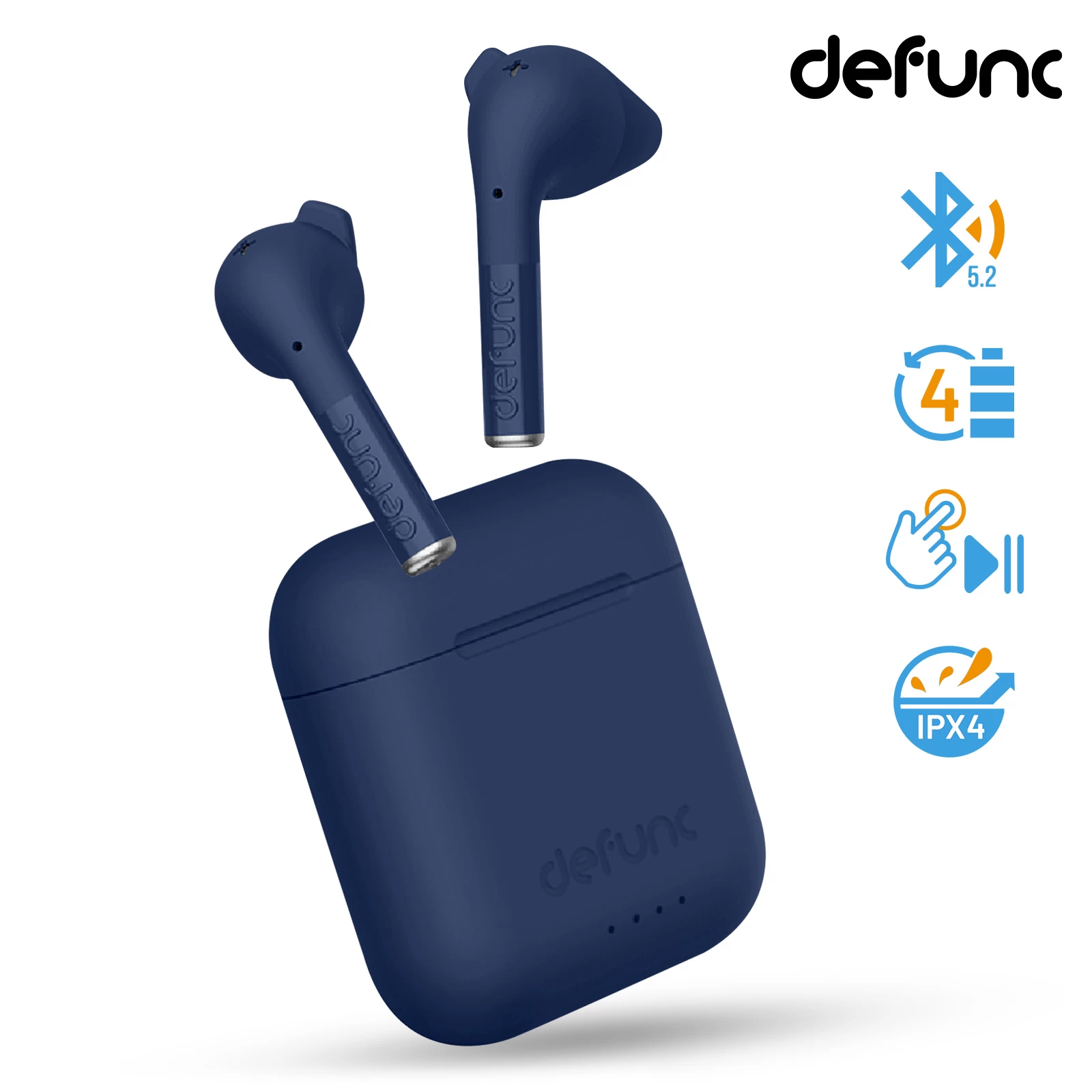 Écouteurs Bluetooth Defunc IPX4, Réducteur De Bruit Contrôle Tactile Et Boîtier De Charge - Bleu 3 Écouteurs Bluetooth Defunc IPX4, Réducteur De Bruit Contrôle Tactile Et Boîtier De Charge - Bleu