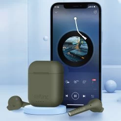 Écouteurs Bluetooth Defunc IPX4, Réducteur De Bruit Contrôle Tactile Et Boîtier De Charge - Vert -Musique recherchée. tws dfc talk gn 6