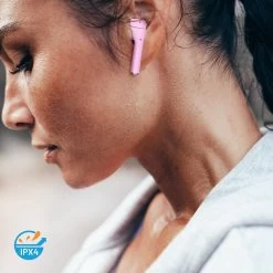 Écouteurs Bluetooth Defunc IPX4, Réducteur De Bruit Contrôle Tactile Et Boîtier De Charge - Rose -Musique recherchée. tws dfc talk pk 7