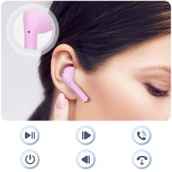 Écouteurs Bluetooth Defunc IPX4, Réducteur De Bruit Contrôle Tactile Et Boîtier De Charge - Rose -Musique recherchée. tws dfc talk pk 8