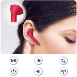 Écouteurs Bluetooth Defunc IPX4, Réducteur De Bruit Contrôle Tactile Et Boîtier De Charge - Rouge -Musique recherchée. tws dfc talk rd 8