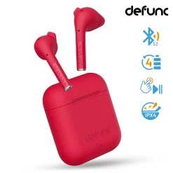 Musique recherchée. 15 Écouteurs Bluetooth Defunc IPX4, Réducteur De Bruit Contrôle Tactile Et Boîtier De Charge - Rouge